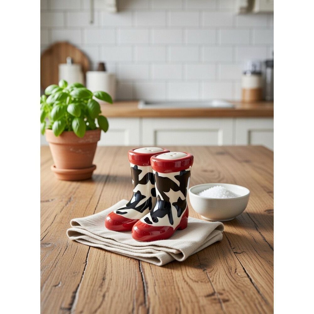 Western Style Cowboy Boots Chile Ceramic Salt And Pepper Shakers